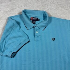 Chaps Men's XLG Blue Striped Short Sleeve Polo‎ Shirt Collared Button Up